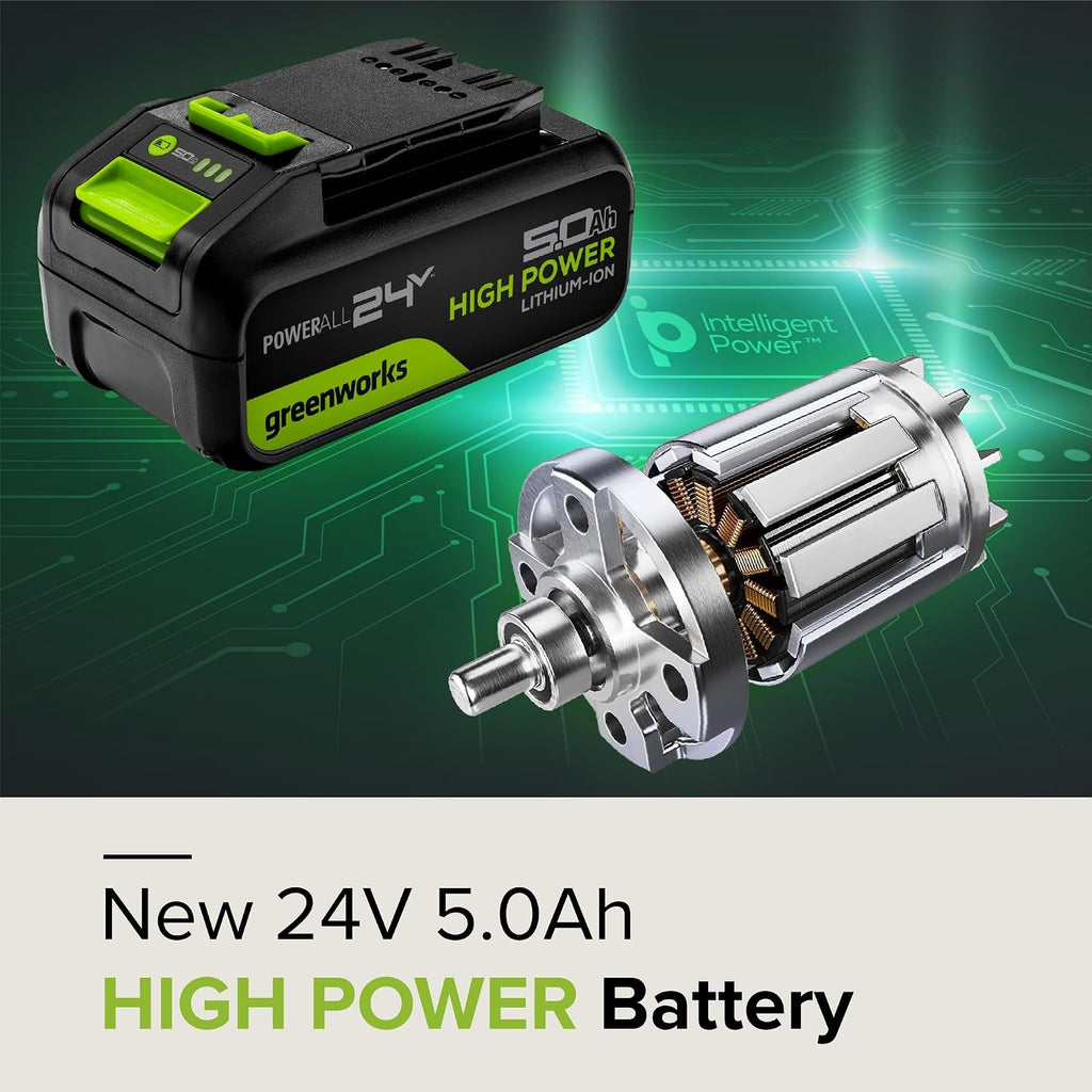 Greenworks 24V 5.0Ah Lithium-Ion High-Power Battery, Upgraded with 35% Power Boost (Genuine Greenworks Battery/ 150+ Compatible Tools)