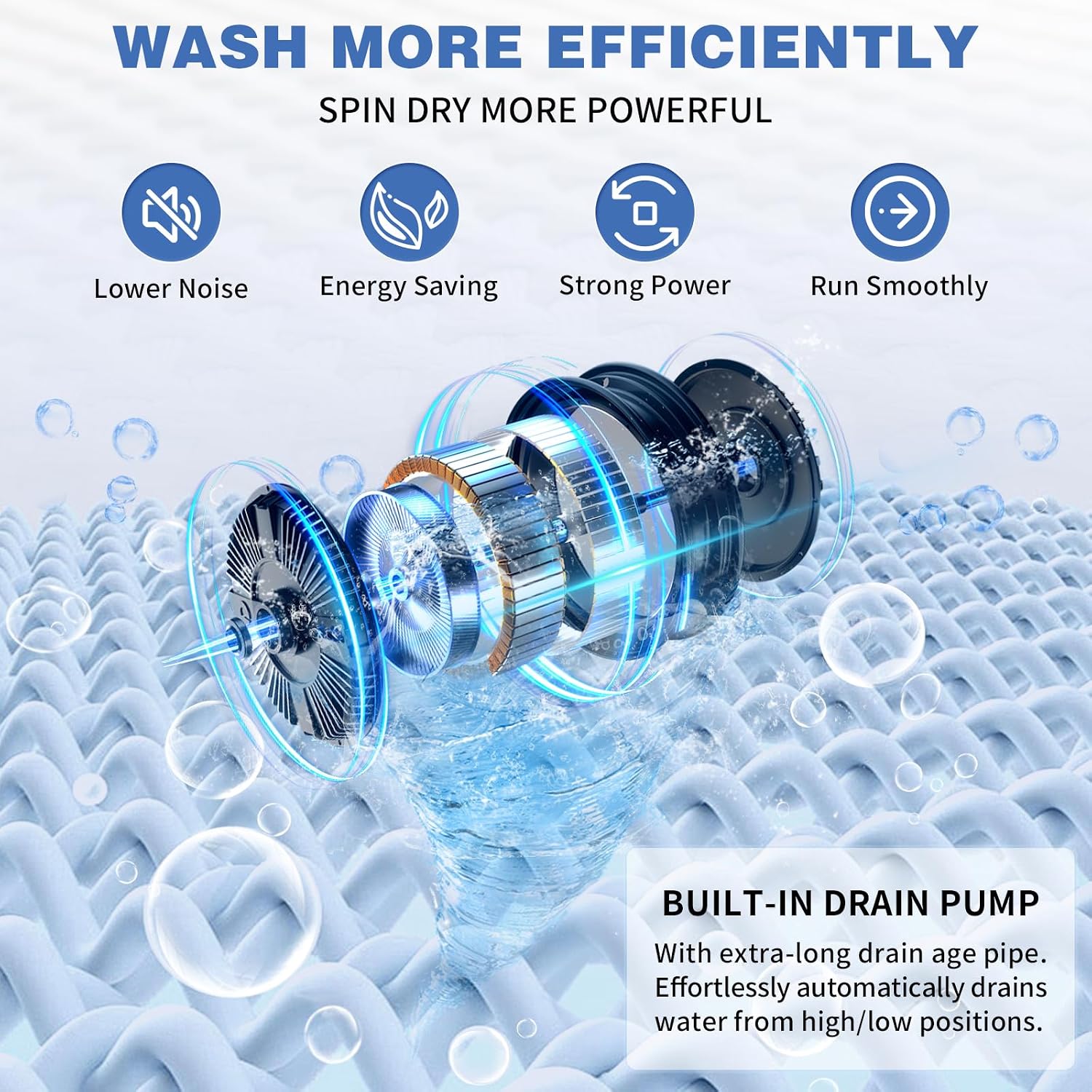 15.6lbs Full-Automatic Washing Machine, 1.3 Cu.Ft Portable Compact Washer and Spin Dryer Combo Built-in 10 Programs & 8 Levels, Stainless Steel Drum, Drain Pump for Apartments, RVs, Dorms