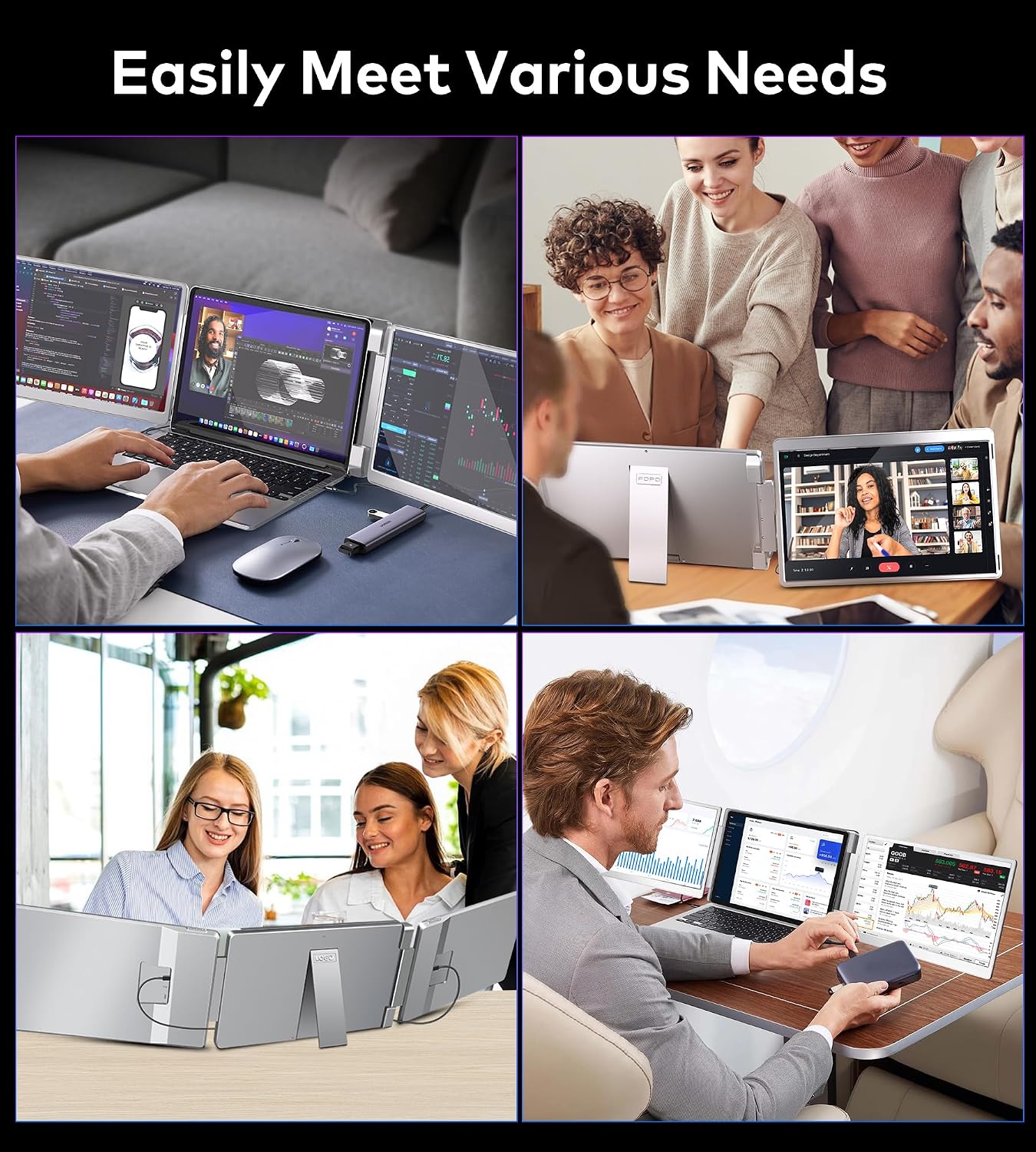 14' Triple Monitor Laptop Screen Extender- FHD 1200P 16:10 Laptop Screen Extender, Left Screen 360° Flip Portable Monitor for 12-16.5' Laptops with HDMI/USB-C, Plug & Play - S7