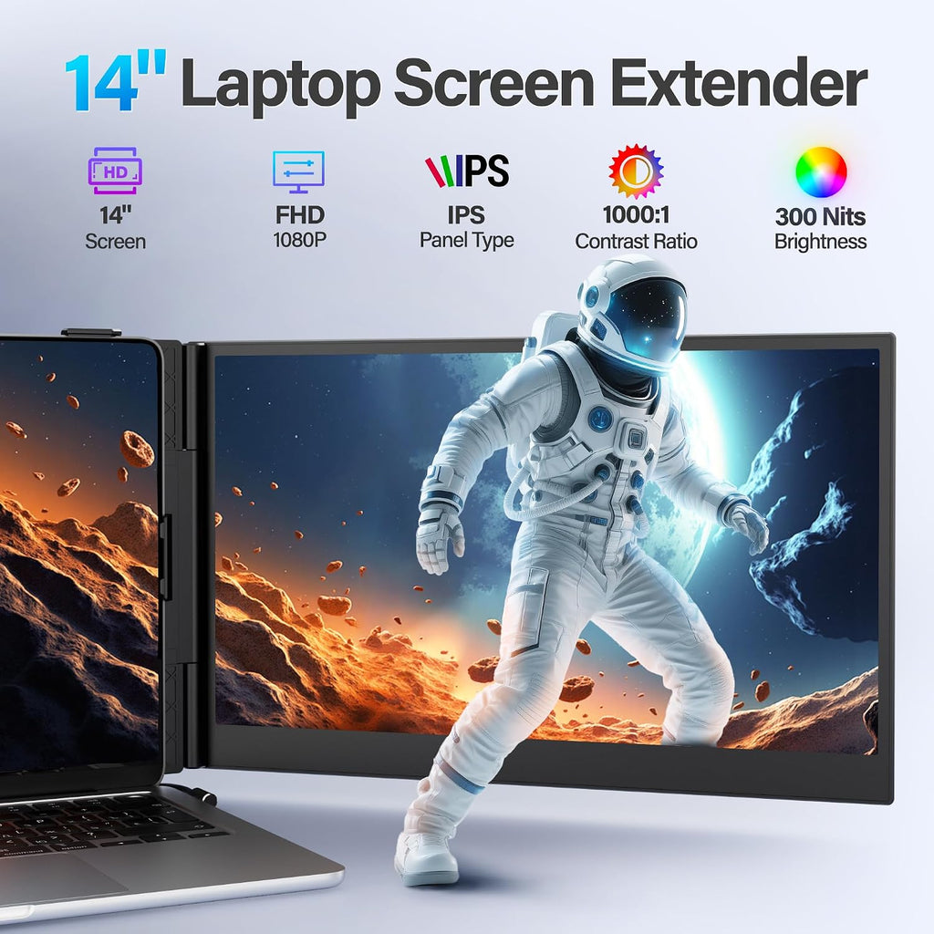 Ultra Thin Laptop Screen Extender Monitor Portable,14.2' 1080P FHD Lightweight Dual Screen,Portable Monitor for Laptop,Fit for 13-17' Laptops,Plug & Play Compatiable with Win/Mac/Chrome/Android/Switch