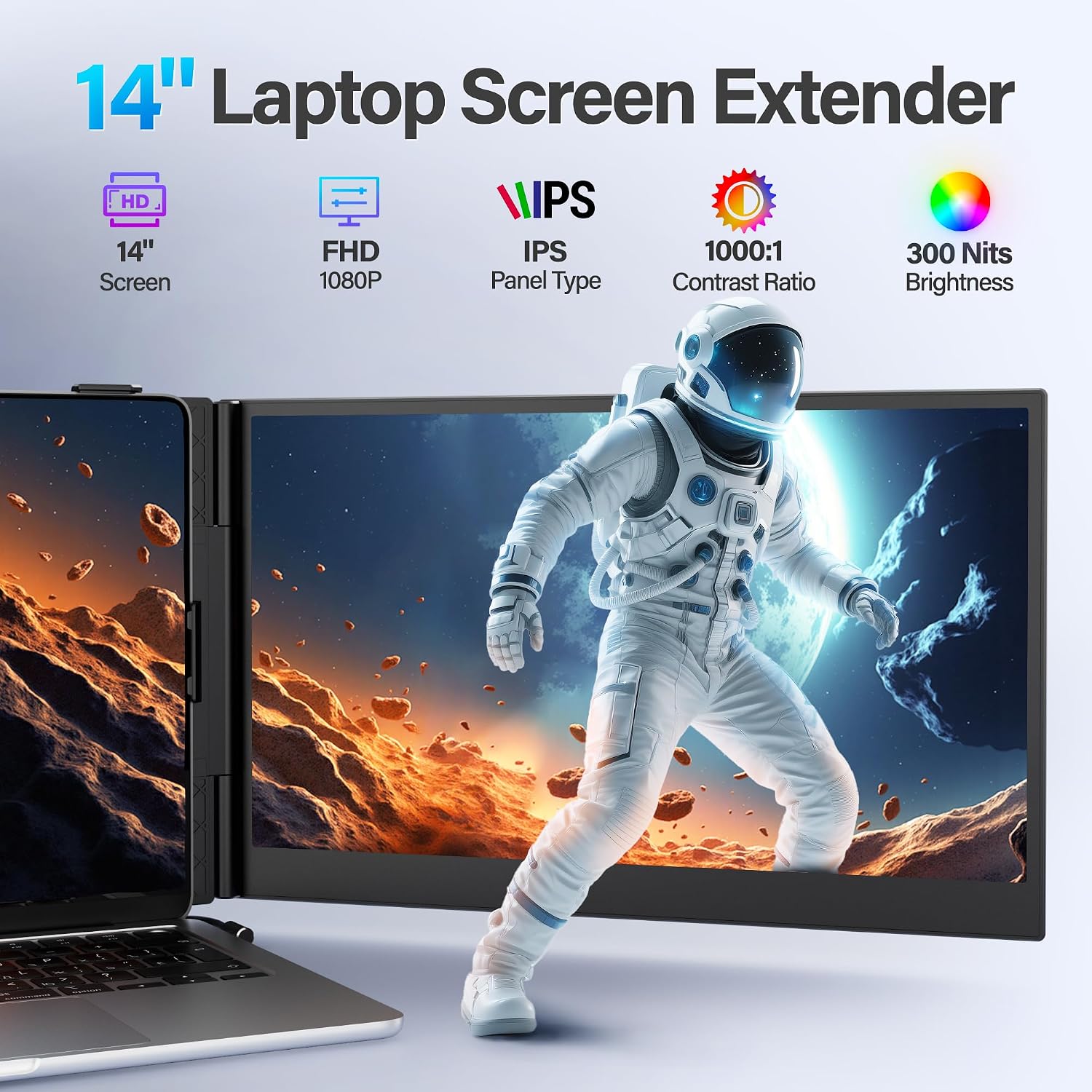 Ultra Thin Laptop Screen Extender Monitor Portable,14.2' 1080P FHD Lightweight Dual Screen,Portable Monitor for Laptop,Fit for 13-17' Laptops,Plug & Play Compatiable with Win/Mac/Chrome/Android/Switch