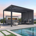 PURPLE LEAF Louvered Pergola 94AS 11' x 13' Outdoor Aluminum Pergola with Fixed Shutter Wall Adjustable Roof for Deck Backyard Grey Hardtop Gazebo, 1 Short Side