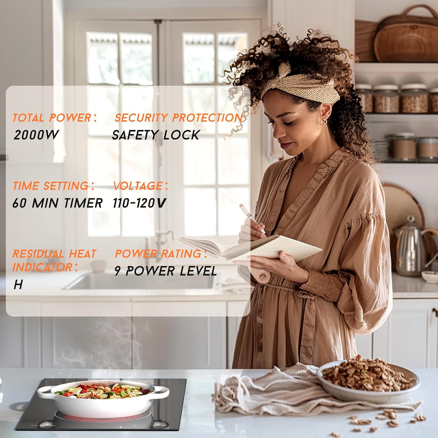 2 Burner Electric Cooktop, 110v Electric Stove with Plug, 12 Inch Countertop & Built-In Portable Electric Stove, 9 Levels of Power, 2000W, Touch Control, Safety Lock, Timer, Pause Function, Karienvir