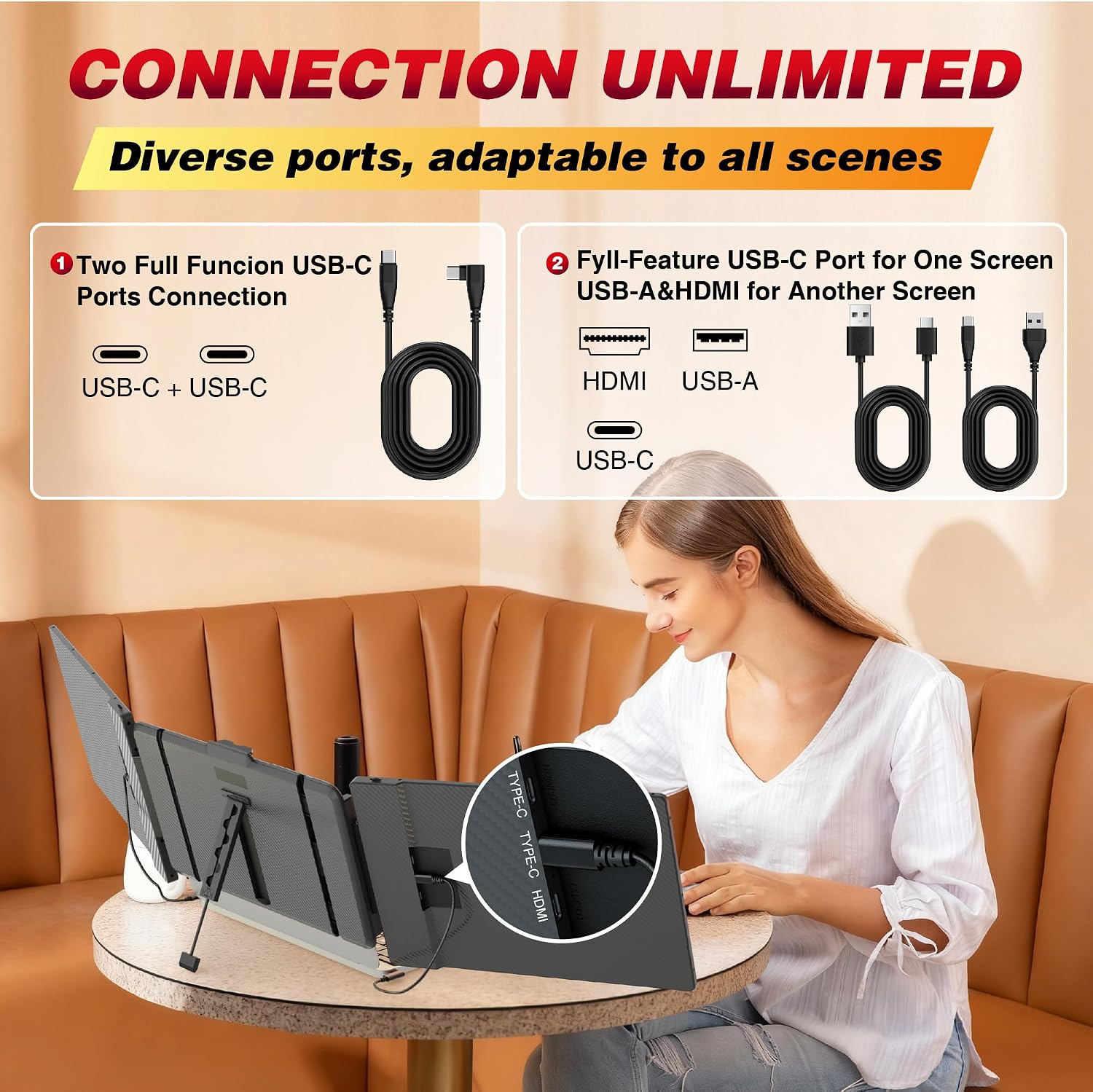 Laptop Screen Extender Triple Monitor, 14.2' Portable Multi Monitor FHD 1080P IPS Ultra-Thin, HDMI/USB-A/Type-C & Plug & Play, Fits 13-17' Laptops, Compatible with Windows/macOS/Android/Switch