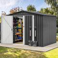 DWVO 7x5FT Outdoor Storage Shed, Roomy Steel Tool Shed with Secure Entrances & Air Circulation for Patio, Lawn, and Backyard, Ideal for Storing Garden Gear, Lawn Tools, and Bikes, Dark Gray