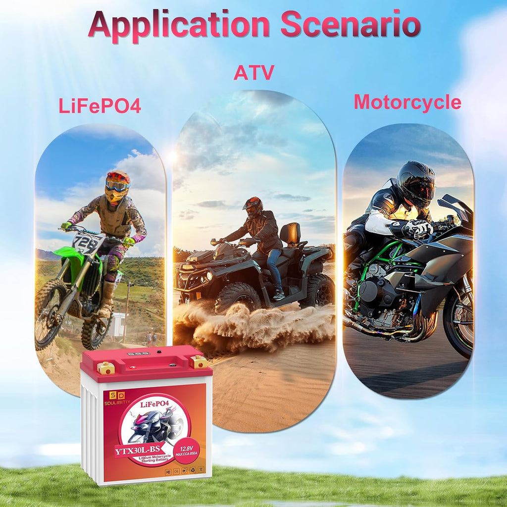 Lithium Motorcycle Battery YTX30L-BS, 12.8V 12AH 850 CCA LiFePO4 Motorcycle Battery, ATV, UTV, Jet Ski, Scooter, Lawn Mower, Tractor, Generator, Riding Lawn Mower Battery