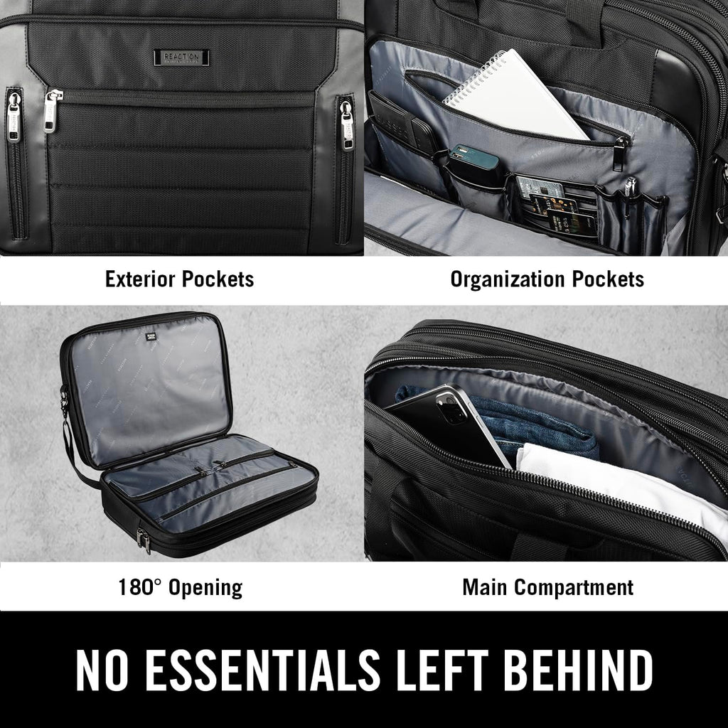 Kenneth Cole Reaction Keystone 1680d Polyester Dual Compartment 17' Laptop Business Portfolio, Black