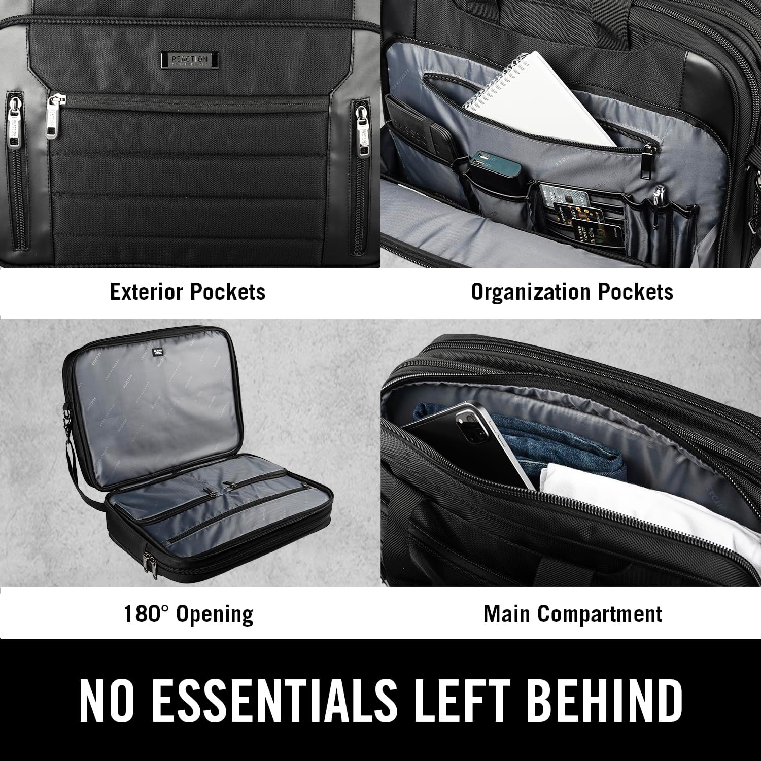 Kenneth Cole Reaction Keystone 1680d Polyester Dual Compartment 17' Laptop Business Portfolio, Black