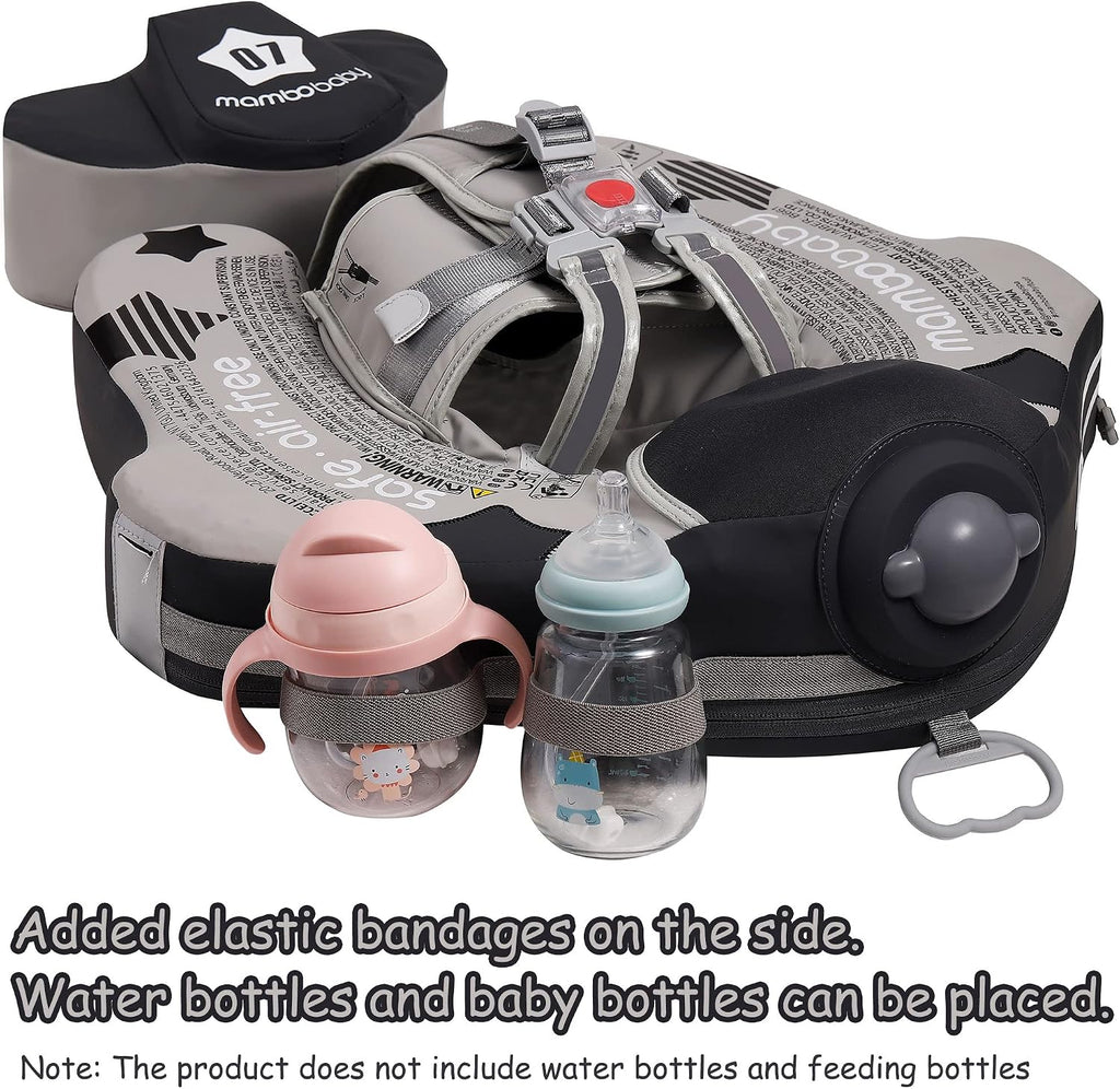 Mambobaby Float Upgrade Add Tail Baby Float with Canopy for Infant Waist Swimming Ring Swim Trainer Non-Inflatable Floats Toys with Adjustable Safety Strap (Grey Airplane)