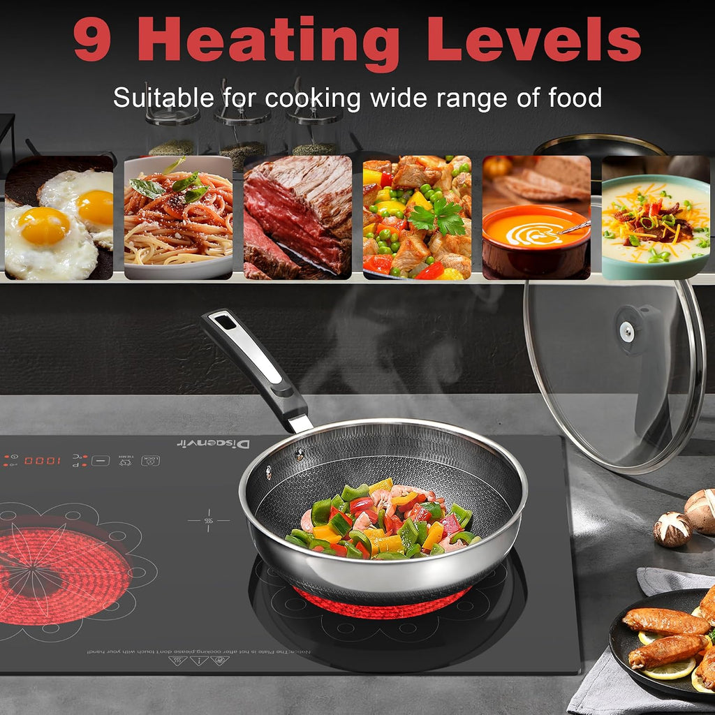 2 Burner Electric Cooktop - 24 Inch Electric Stove Built-in(23'x13') and Countertop(24'x14'), Two Burner Ceramic Cook Top with Child Lock, Timer, Sensor Touch Control, 110V Plug in
