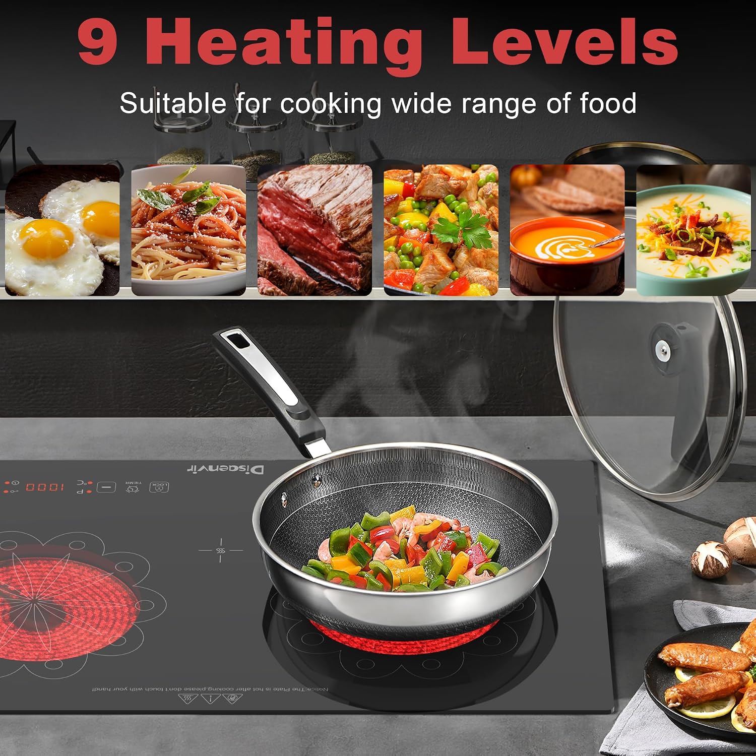 2 Burner Electric Cooktop - 24 Inch Electric Stove Built-in(23'x13') and Countertop(24'x14'), Two Burner Ceramic Cook Top with Child Lock, Timer, Sensor Touch Control, 110V Plug in