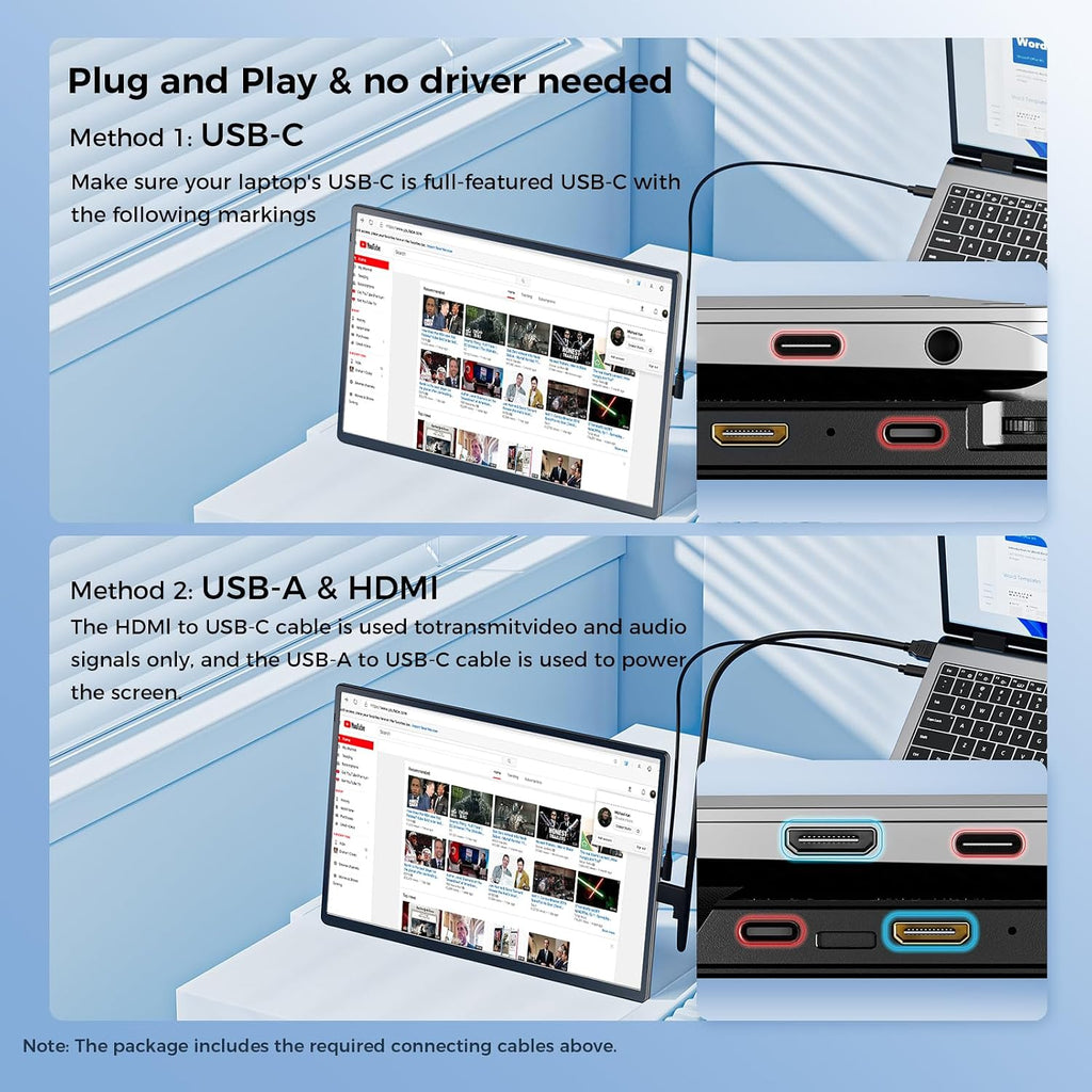Laptop Screen Extender 16.1', 1200P FHD, Portable Monitor 360° Rotating Detachable Stand, Height Adjustable Monitor Extender for Laptop 13-17.5', Plug-Play for Tablet, PC, Phone, etc