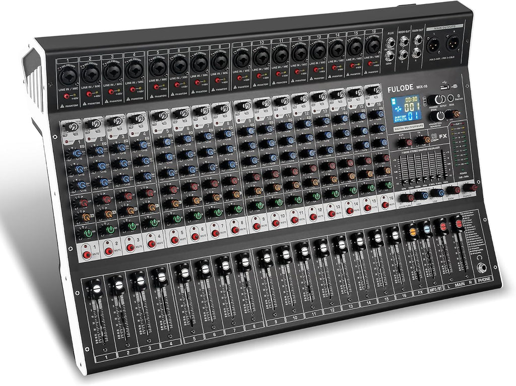 16-Channel Audio Mixer with 99 DSP, Professional Audio Console Digital Sound Music Mixing Board DJ Mixer w/USB Input Bluetooth MP3 48V Power Supply Mute Function for Studio Live Performance