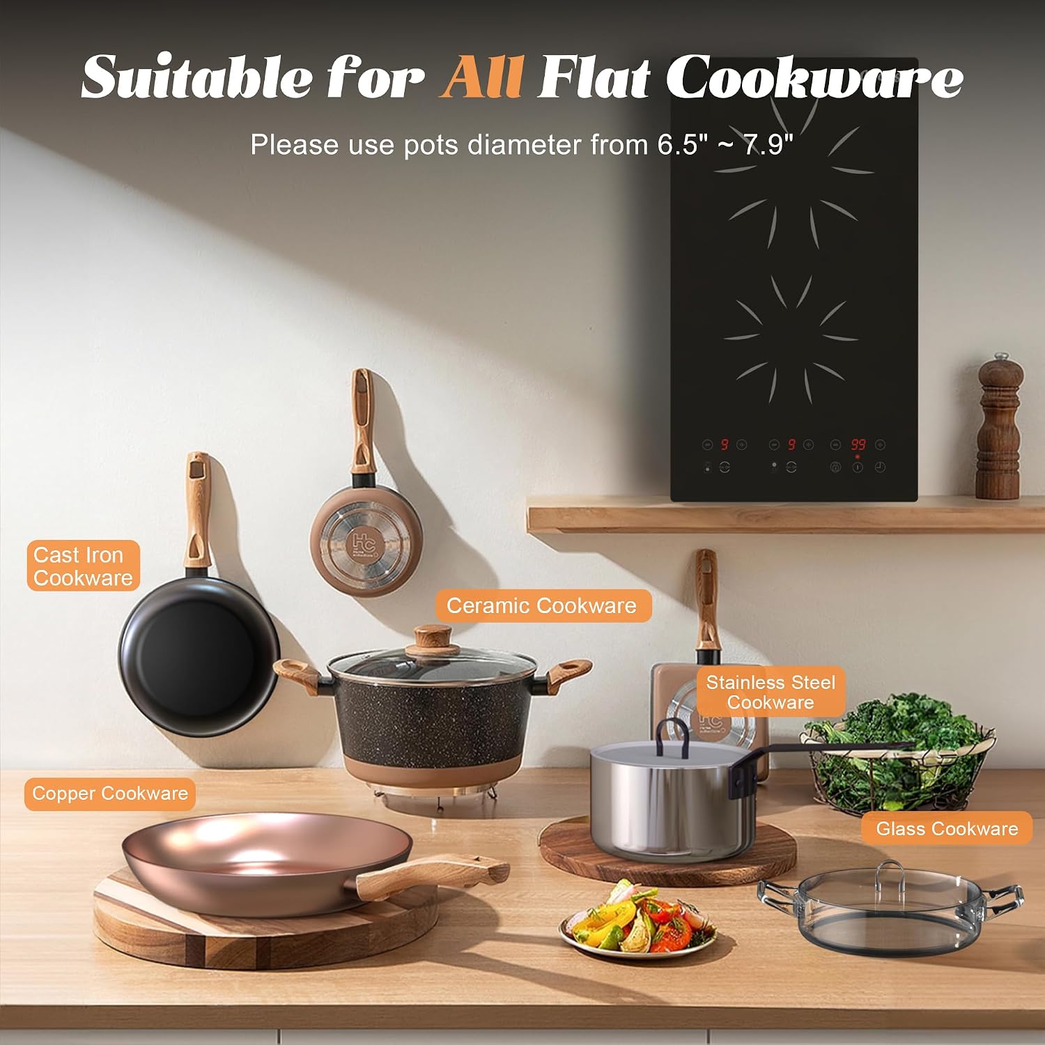 2 Burner Electric Cooktop - 2000W 12 Inch Electric Stove Top Built-in & Countertop, 110V Portable Two Burner Electrical Cook Top with Safety Lock, 180-Min Timer, Touch Control, 110V Plug in