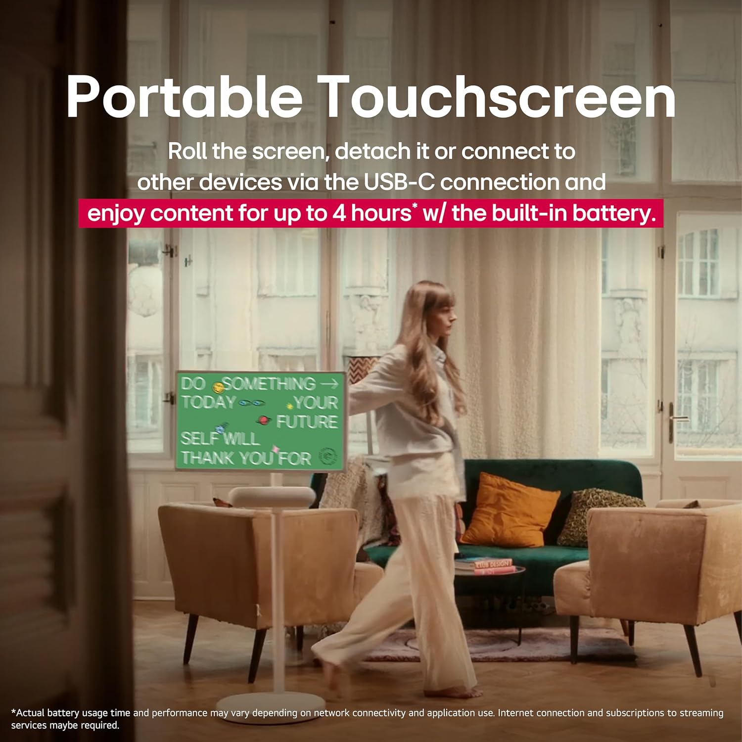 LG 27-Inch StanbyME 2 with Folio Cover, Portable Touch Screen, Dolby Vision, HDR10, Filmmaker Mode, Built-in Battery, Full Swivel Rotation (27LX6TYGA, 2025)