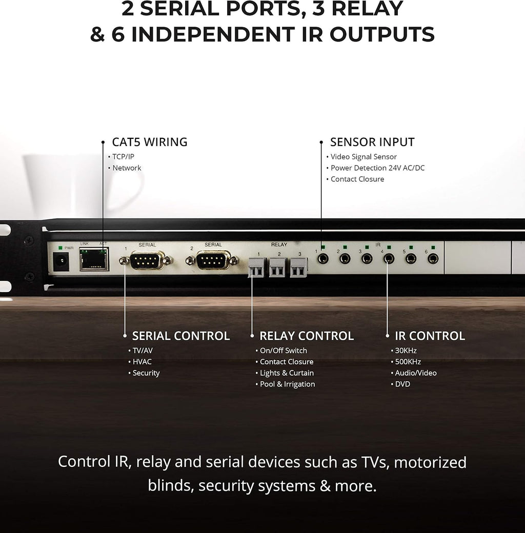 GC-100-18R Network Adapter with 18-Inch Rack Mount Kit - Connects RS232 Serial, Relay, Infrared Devices and Smart Sensors to a Wired Ethernet
