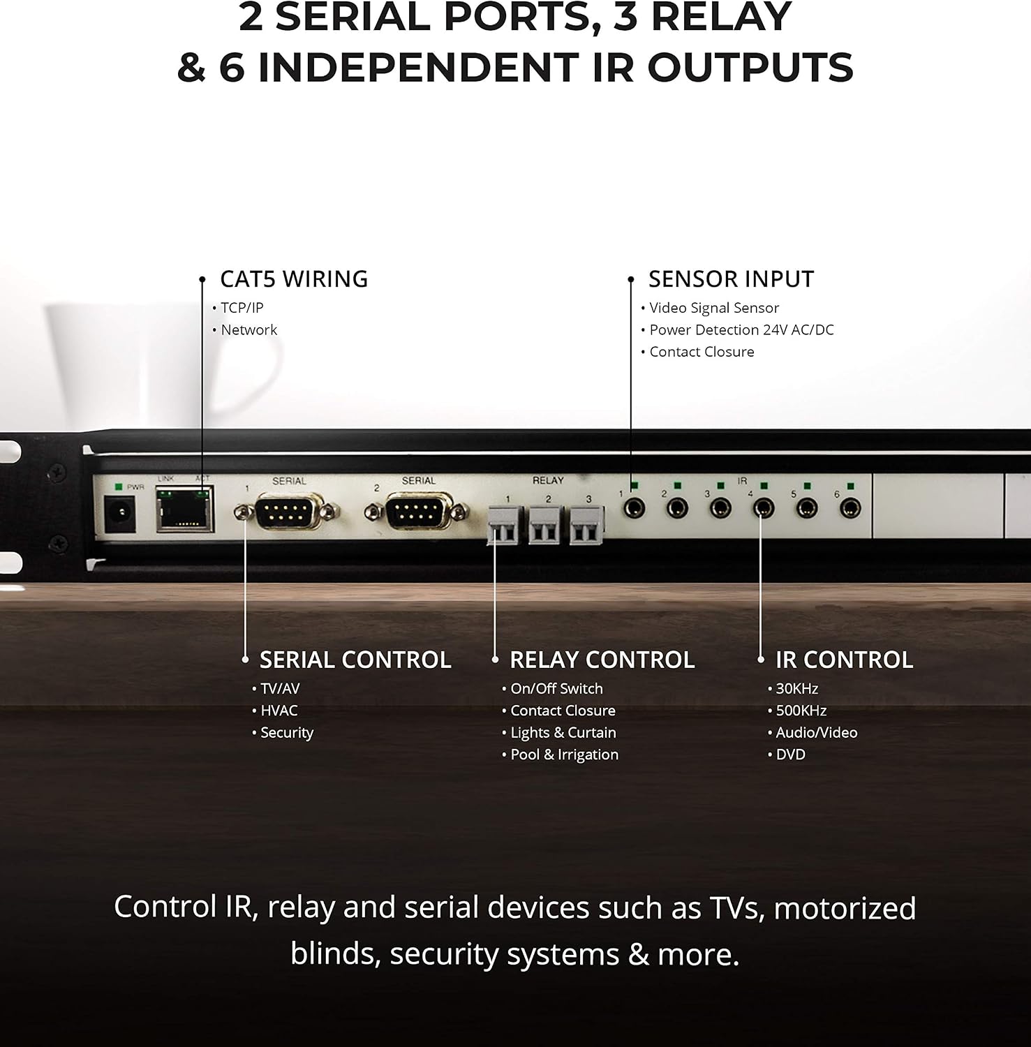 GC-100-18R Network Adapter with 18-Inch Rack Mount Kit - Connects RS232 Serial, Relay, Infrared Devices and Smart Sensors to a Wired Ethernet