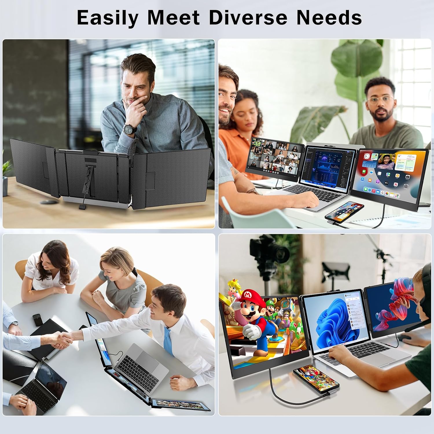 Laptop Screen Extender - 14 Inch 1080p FHD IPS Triple Portable Monitor for 13-17.3 Inch Laptops - Plug and Play Type-C/HDMI for Windows, Mac