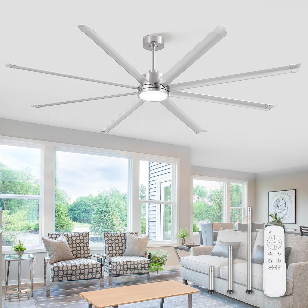 ZMISHIBO 96 Inch Ceiling Fans with Lights, Large Indoor/Outdoor Industrial Ceiling Fan with 8 Aluminum Reversible Blades, Quiet DC Motor, 3CCT&6-Speed Remote Control, Damp Rated for Gazebo/Living Room