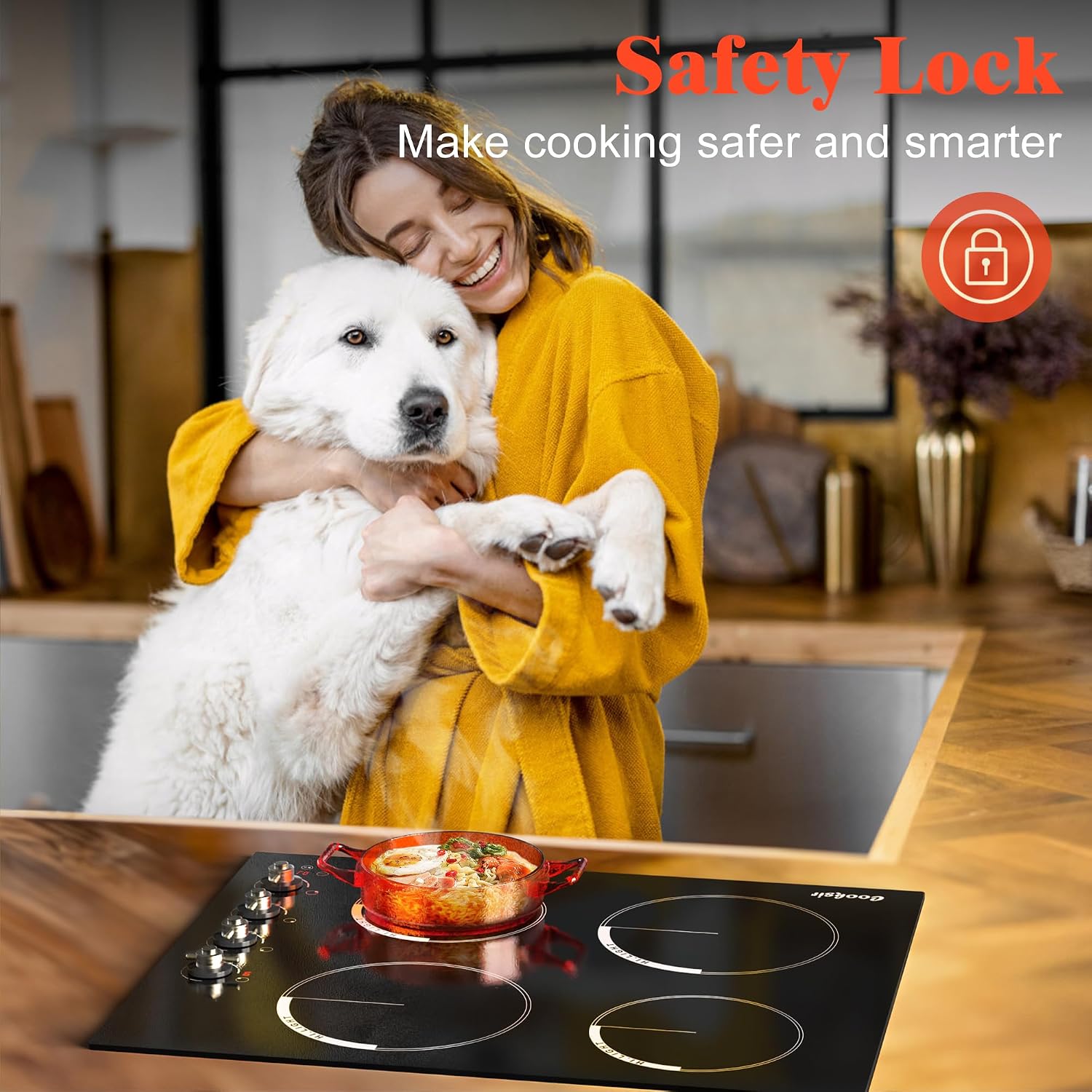 24 Inch Electric Cooktop - 4 Burner Built-in(22.05'x19.3') Glass Ceramic Stovetop 6000W, 220V Electric Stove Touch and Knob Control, Safety Lock, Pause, 99 Min Timer, 240V Hard Wire(No Plug)