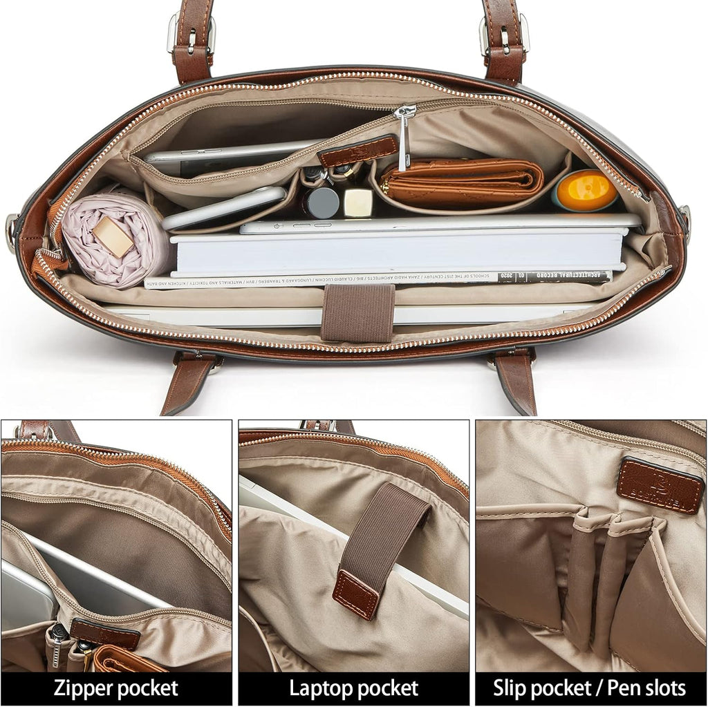 BOSTANTEN Leather Laptop Bag Work Tote for Women Shoulder Handbag Briefcase 15.6 inch Satchel Computer Bag