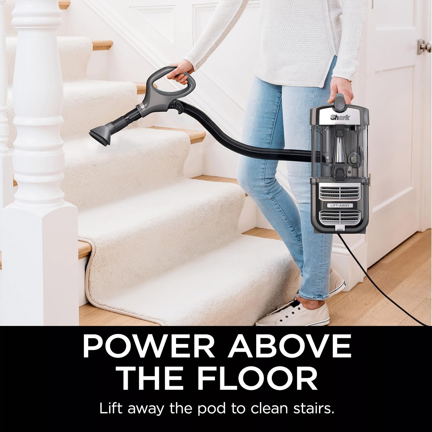 SHARK UV730 Navigator Lift-Away Upright Vacuum, PowerFins HairPro Self-Cleaning Brushroll, HEPA Filter with Anti-Allergen Technology, LED Headlights, Swivel Steering, Gray