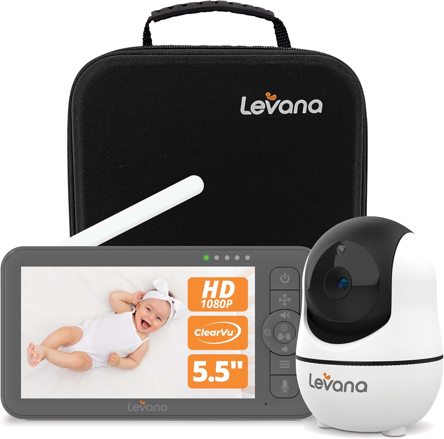 Levana Nala 5.5' HD Video Baby Monitor, 1080P Night Vision PTZ Camera, 22 Hour Battery Life, 5000mAH Battery, No WiFi, Two-Way Talk, 1000ft Range, Carrying Case, 2 Year Warranty