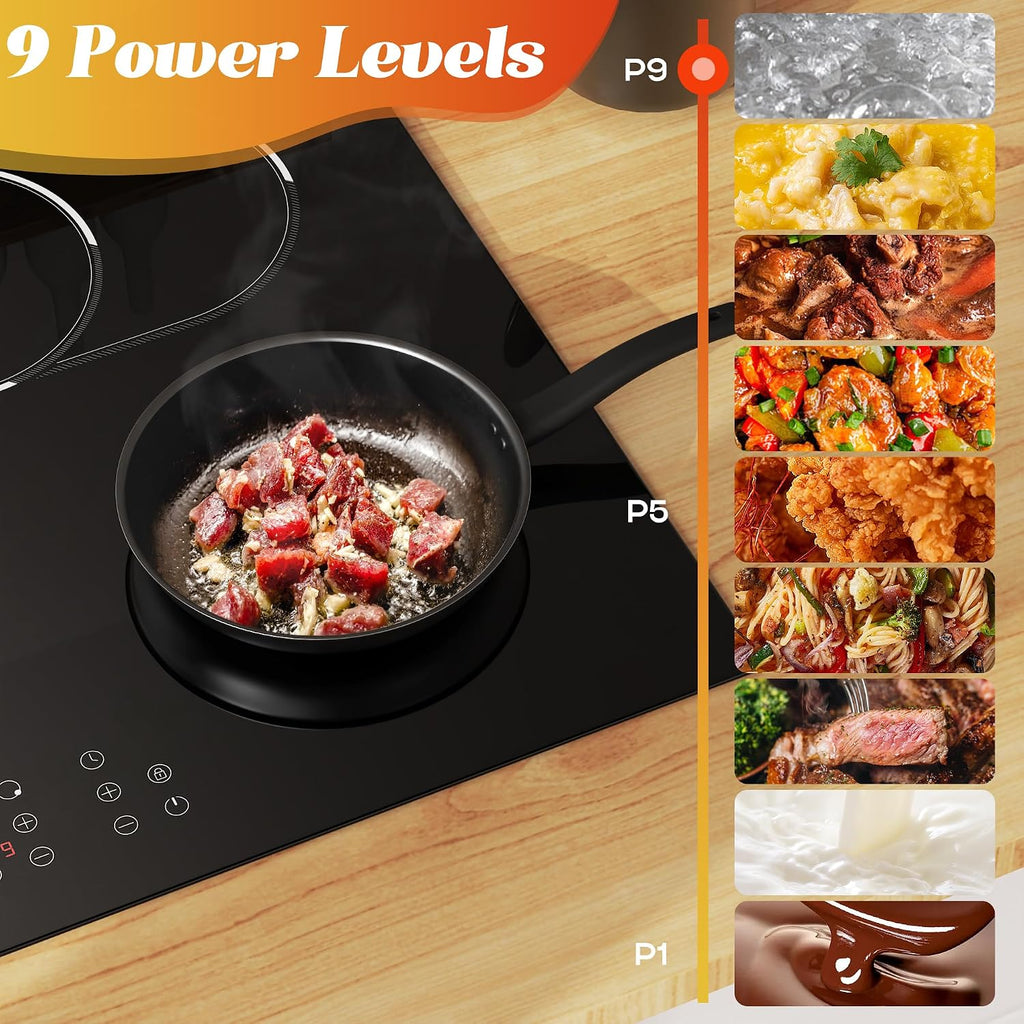 4 Burner Electric Cooktop, Built-in 30 Inch Electric Stove Top 6600W, Ceramic Stove Top with Expanded Zone, Touch Control, Child Lock, Timer, Pause Control, 220V - 240V Hard Wire, No Plug