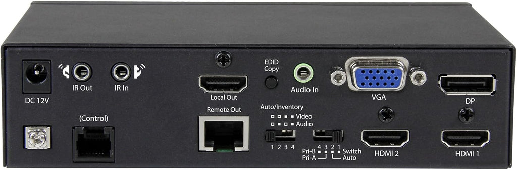 StarTech.com Multi-Input HDBaseT Extender with Built-in Switch - DisplayPort VGA and HDMI Over CAT5e or CAT6 - Up to 4K - up to 230 ft, TAA (STDHVHDBT)