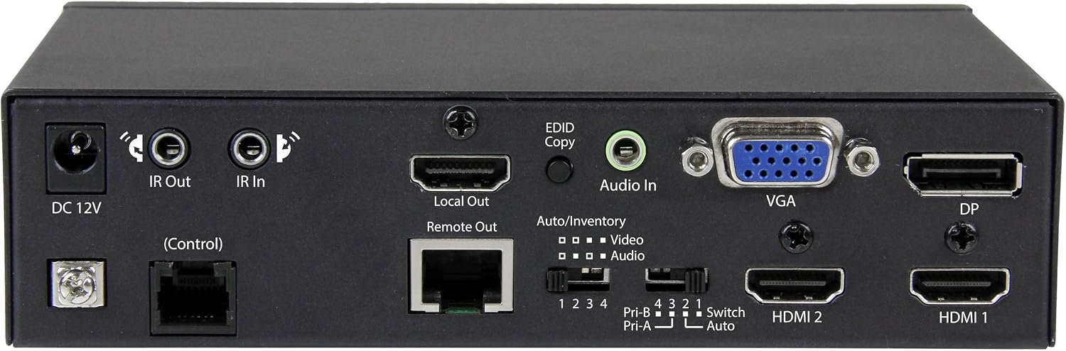 StarTech.com Multi-Input HDBaseT Extender with Built-in Switch - DisplayPort VGA and HDMI Over CAT5e or CAT6 - Up to 4K - up to 230 ft, TAA (STDHVHDBT)