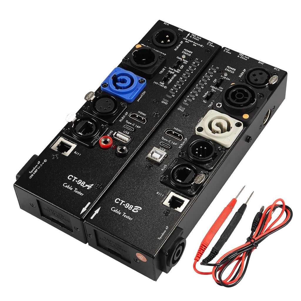 MFL. Detachable Professional Cable Tester, Multi-Interface Audio Line Checker, HDMI Type-C USB RCA BNC Testing Device with LED Indicators, Black