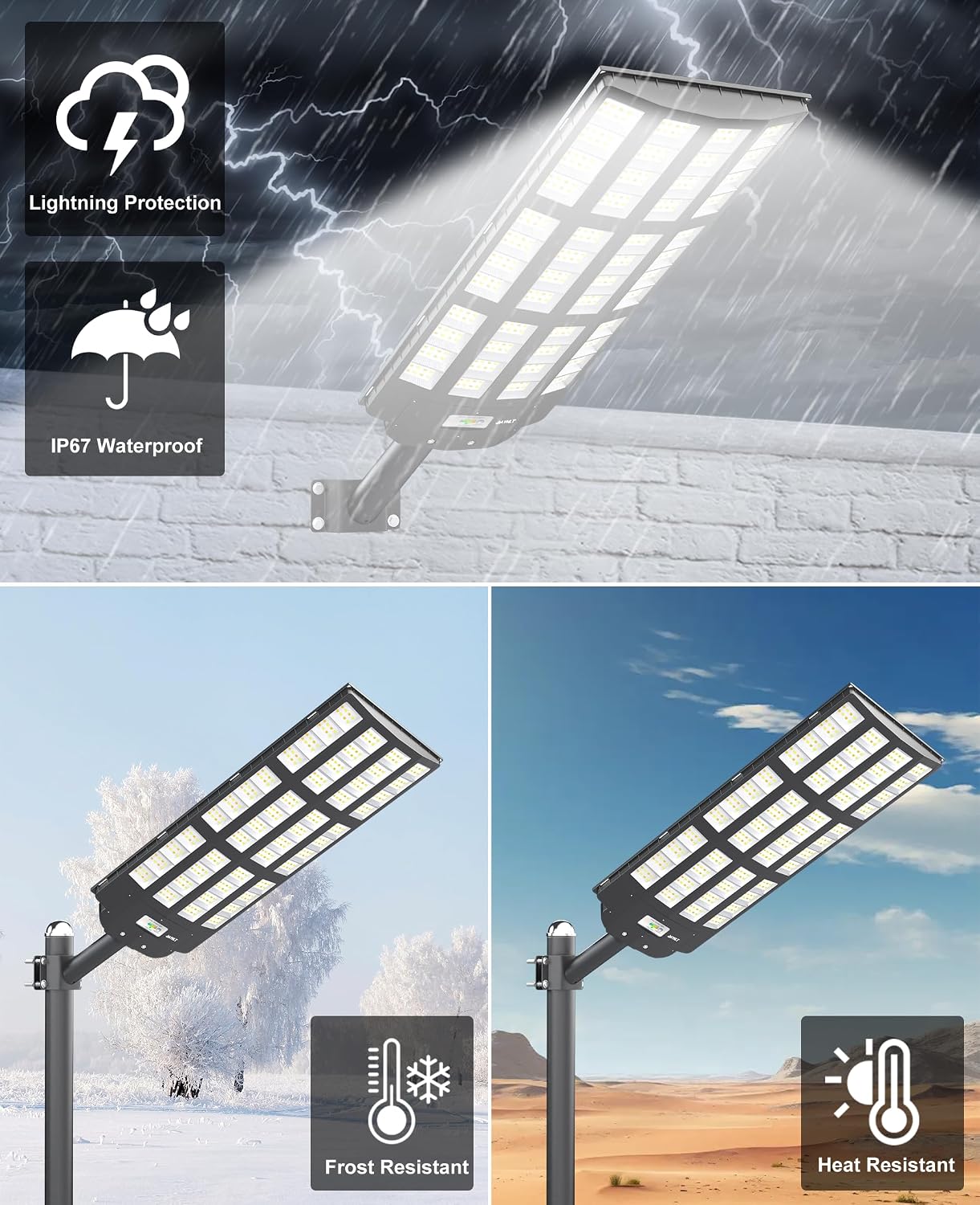 JAYNLT Y-12000W Solar Street Lights Outdoor,3000K/4000K/6500K Commercial Parking Lot Lights Dusk to Dawn,Solar Flood Lights Outdoor for Basketball Court, Yards, Driveways, Farms