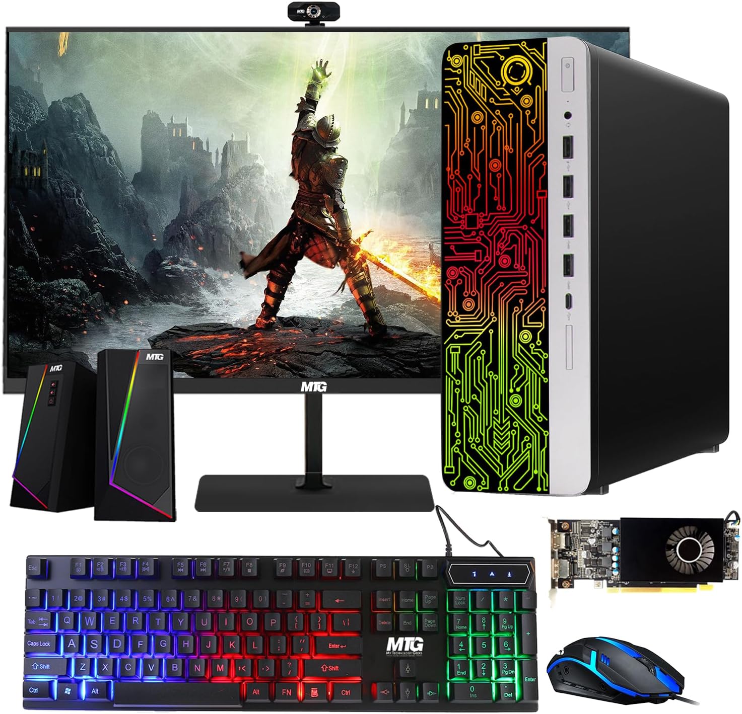HP G3 Gaming Desktop PC, Core i7 6th Gen, AMD RX 550 Graphic, 16GB RAM, 240GB SSD | 2TB HDD, New MTG 27-inch Monitor, RGB Keyboard Mouse, Speaker, Webcam, WiFi, Windows 11 Pro (Renewed)