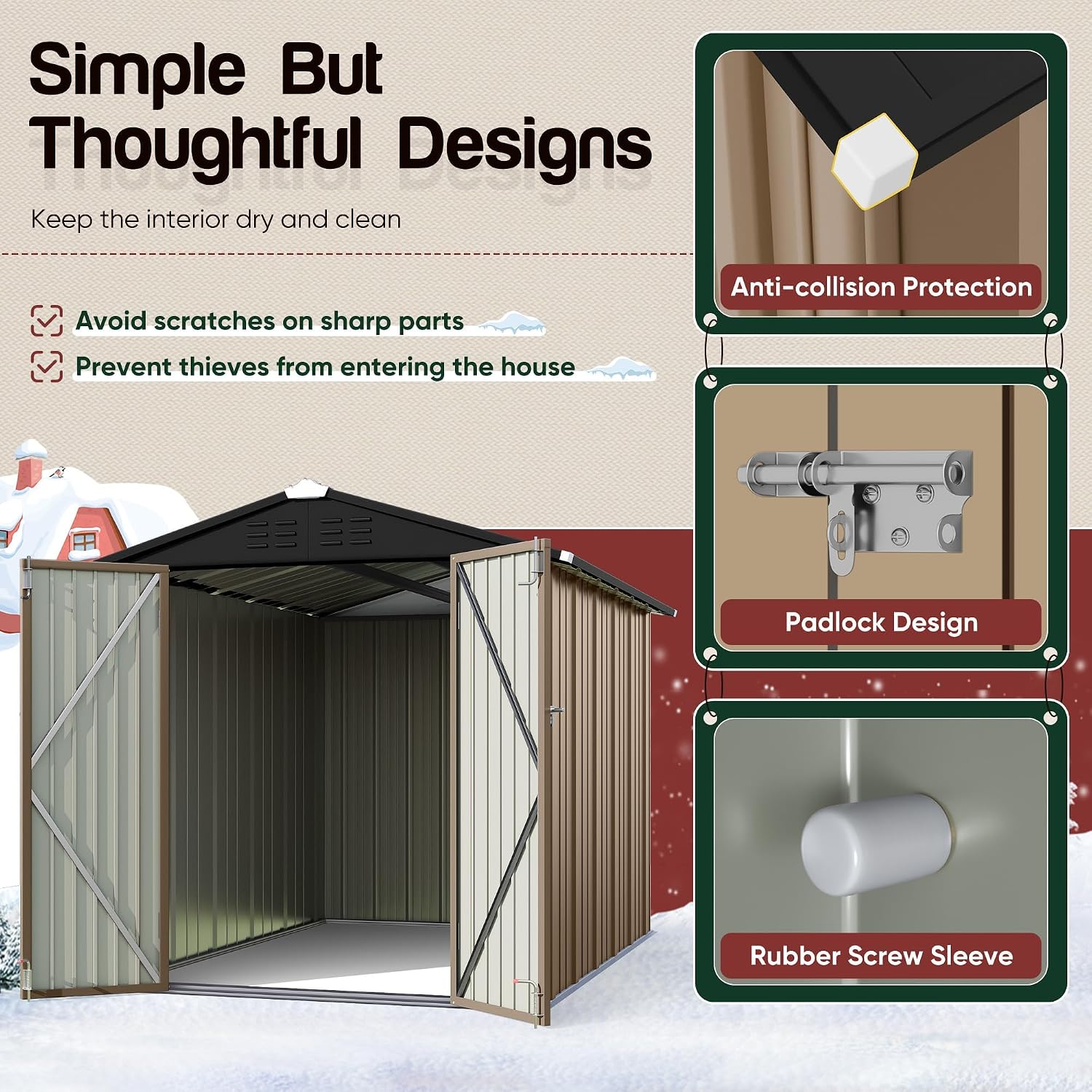 GUNJI 6 x 4 FT Shed Outdoor Storage Shed Metal Garden Shed with Lockable Door Outside Waterproof Tool Shed for Backyard, Patio, Lawn (Brown)