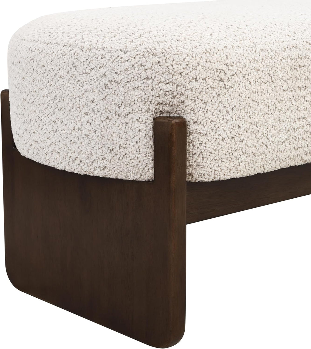 Christopher Knight Home Arden Minimalist Style Rectangular Loop Yarn Fabric Ottoman Bench, Rubberwood Frame, Entryway Bench, Living Room Sofa Extra Seat, End of Bed Footstool, Beige+Brown