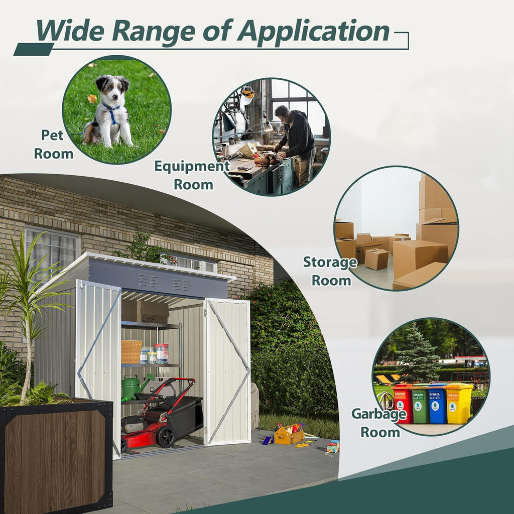 6 x 4 FT Outdoor Storage Shed, Metal Garden Shed with Floor Frame, Small Tool Sheds Outdoor Storage with Lockable Sliding Doors & Air Vents, Storage House Waterproof for Backyard, Lawn, Grey