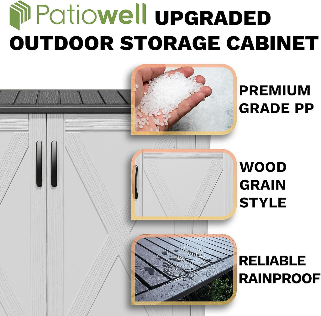 Patiowell 50 Cu.ft Outdoor Storage Cabinet with Lockable Door, Waterproof Horizontal Storage Shed for Tools and Patio Furniture, All-Weather Resin Shed Easy Assemble for Pool or Backyards, White