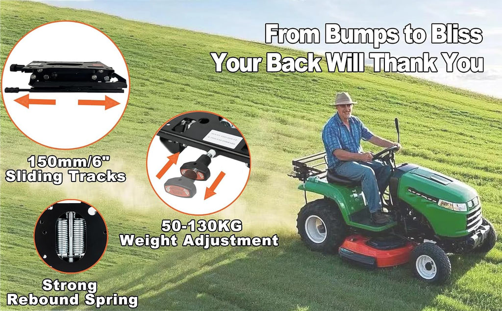 SEATIN Universal Seat Suspension Kit Low Profile Suspension for Zero Turn Lawn Mower Tractor Forklift, Compatible with Most Aftermarket Seats (Suspension with Sliding Rail)