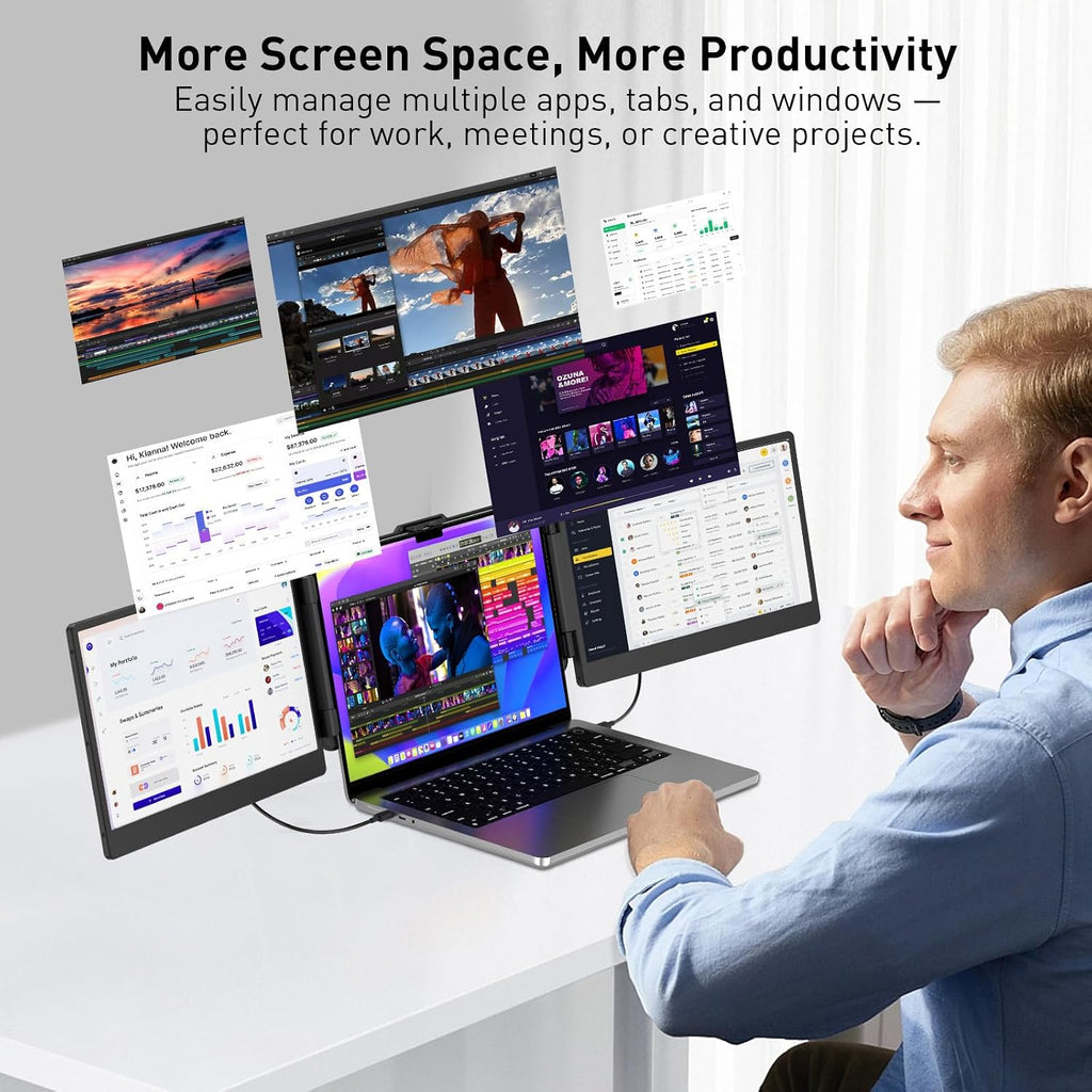TXV Laptop Screen Extender – 14' Portable Monitor for Laptop, Full HD 1080P IPS Display, USB-C & HDMI, Dual Speakers, 72% Color Gamut, for Work, Travel, Gaming