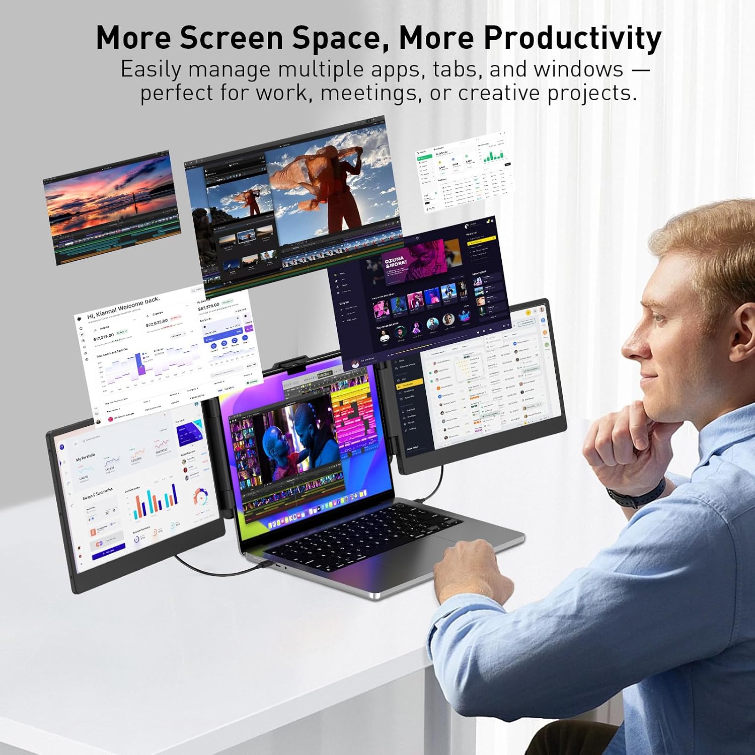 TXV Laptop Screen Extender – 14' Portable Monitor for Laptop, Full HD 1080P IPS Display, USB-C & HDMI, Dual Speakers, 72% Color Gamut, for Work, Travel, Gaming