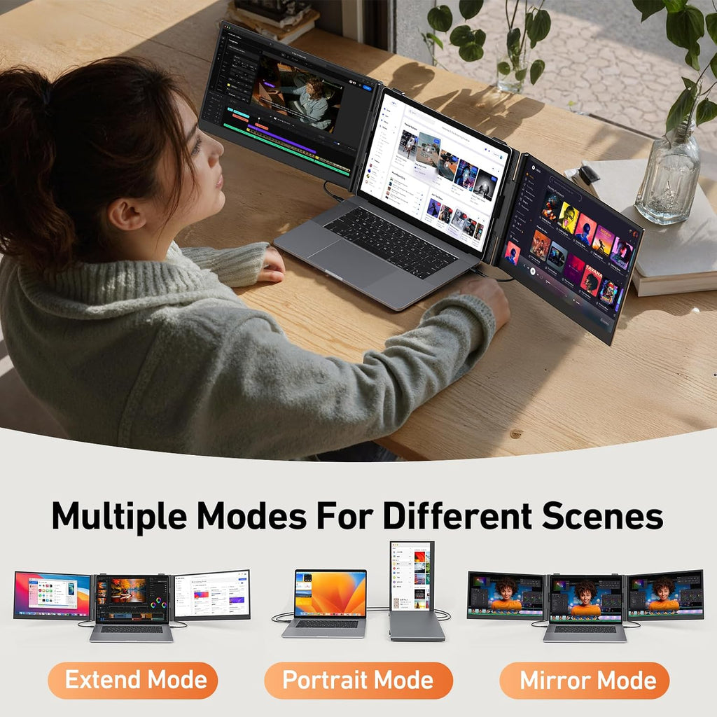 Vixtan 2.2lb Ultra-Light Laptop Screen Extender, 14' Triple Portable Monitor for Laptop, Ultra-Thin 1080P FHD Monitors for 13-17.3' Laptops, Triple Monitor Extended for Windows/Mac/Chrome