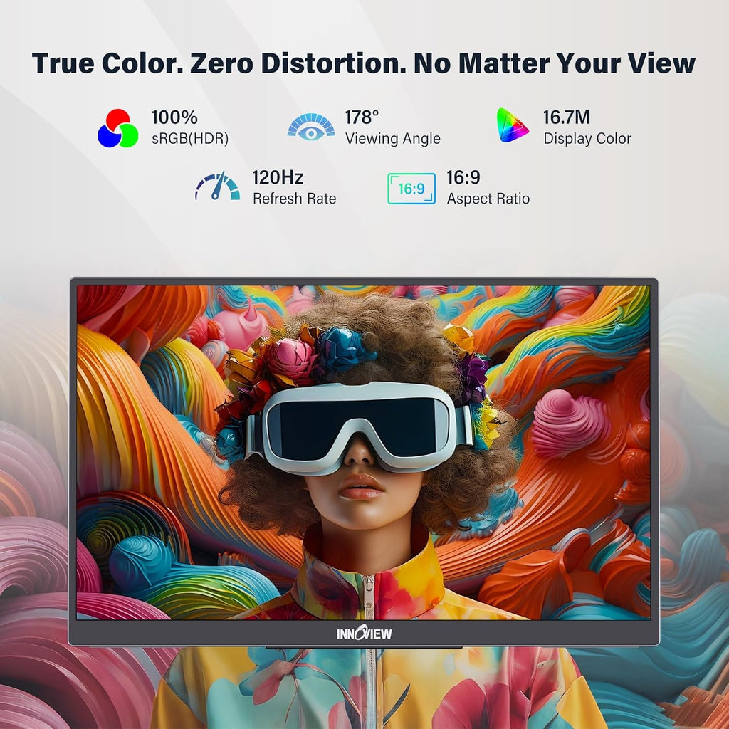 InnoView 15.6' Portable Monitor 120Hz 2K QHD 2160x1440 | 100% sRGB HDR | Second Monitor with 2 USB-C & HDMI Ports |Travel Monitor for Laptop MacBook/Switch/PS5/Xbox(Adapter Not Included)