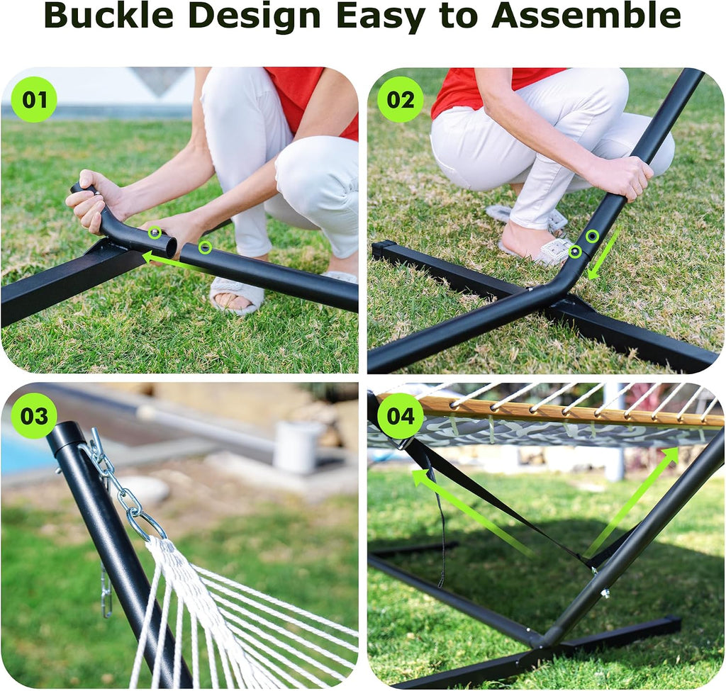 ANAGOO Double Hammock with Stand, Heavy Duty Outdoor Hammock for Two, 500 LBS Capacity, Stable Steel Frame with Balance Strap, Easy Tool-Free Assembly for Patio, Garden, Backyard & Beach,Blue