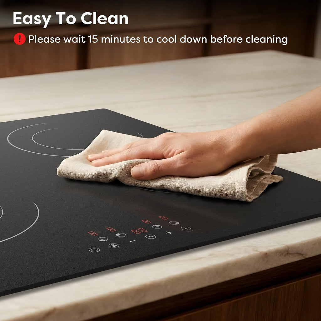 CDV 4 Burner Electric Cooktop 24 Inch, 6600W Built-in Ceramic Electric Stove Top, 220-240v Radiant Cooktop with Child Lock, Touch Control, Multiple Safety Protection, Hard Wire (No Plug)