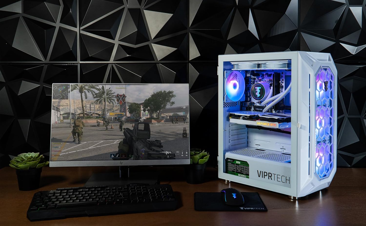 ViprTech Ghost 4.0 Liquid-Cooled PC - AMD Ryzen 7 (4.4Ghz Turbo), RTX 5060 Ti, 32GB DDR4, 1TB SSD, VR-Ready, Streaming, WiFi BT, RGB, Win 11, Gaming Desktop Computer Prebuilt, White