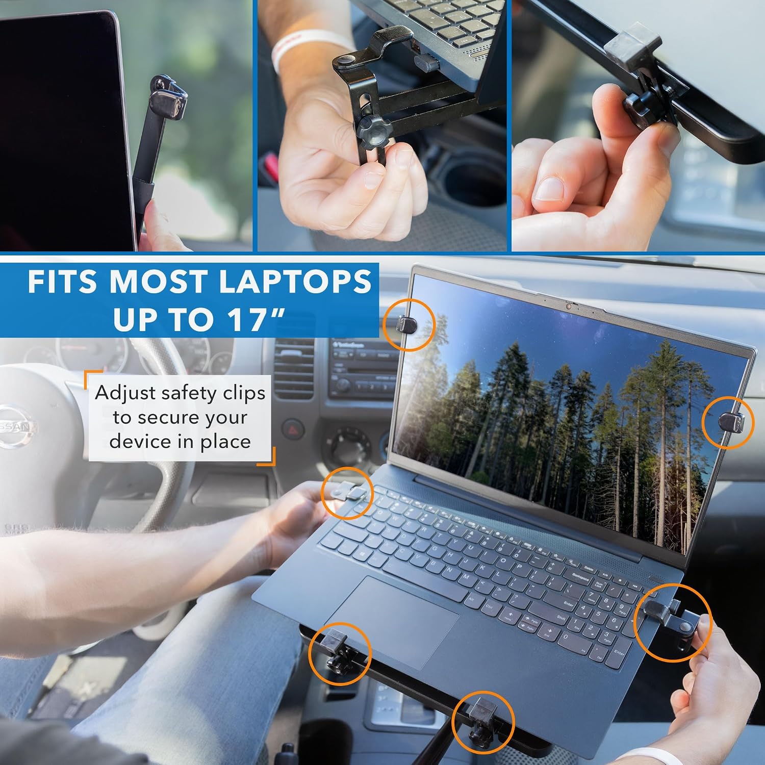 Mount-It! Car Laptop Mount, No-Drill Passenger Seat Laptop Stand with Cooling Tray for Up to 17″ Laptops & Tablets, Adjustable Full Motion Vehicle Laptop Mount