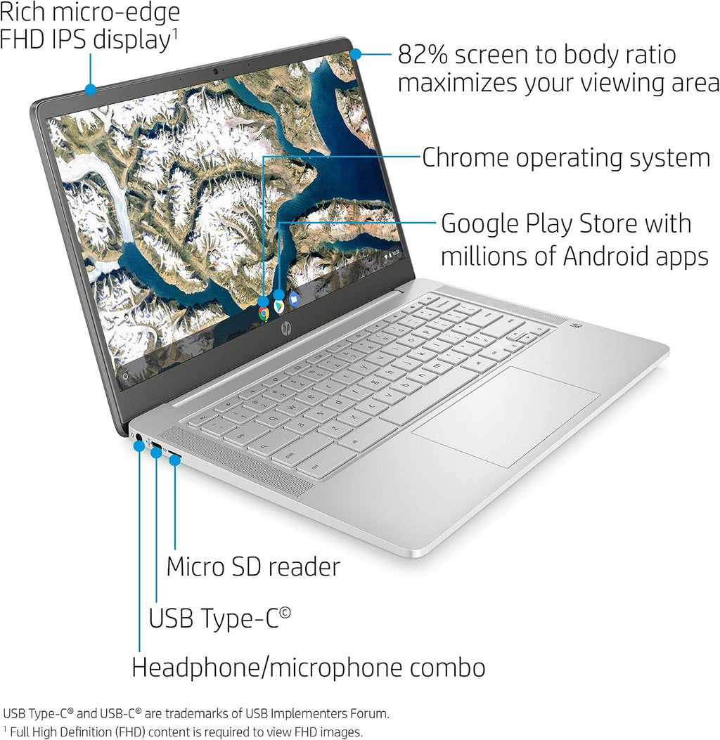 HP Chromebook 14-inch FHD Laptop, Intel Celeron N4000, 4 GB RAM, 32 GB eMMC, Chrome (14a-na0060nr, Ceramic White)
