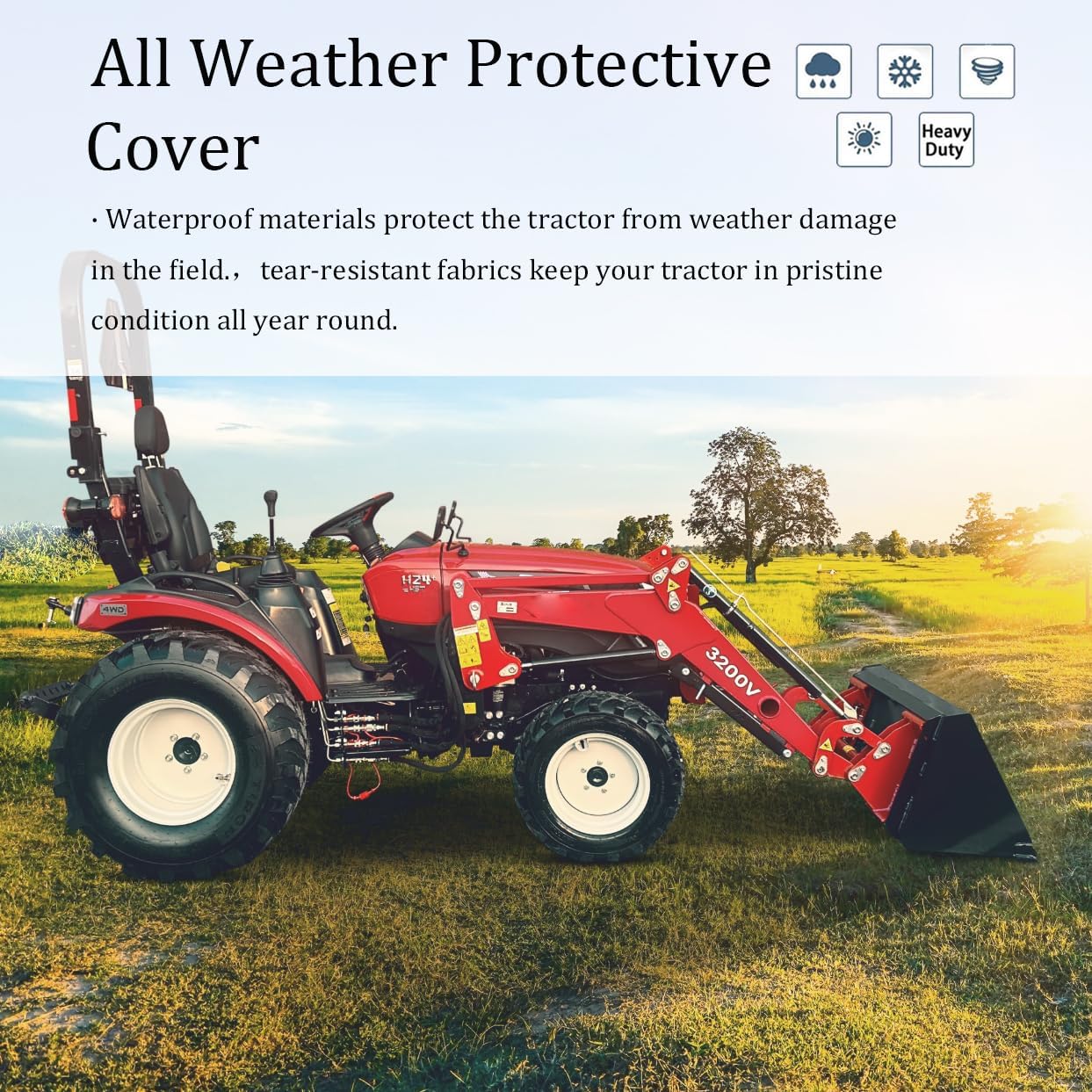 Tractor Cover Waterproof Compatible with Kubota,John Deere,Mahindra, Bobcat,Compact Utility Tractor Cowling Cover Heavy Duty Tractor Accessories Large (X-Large Cover)