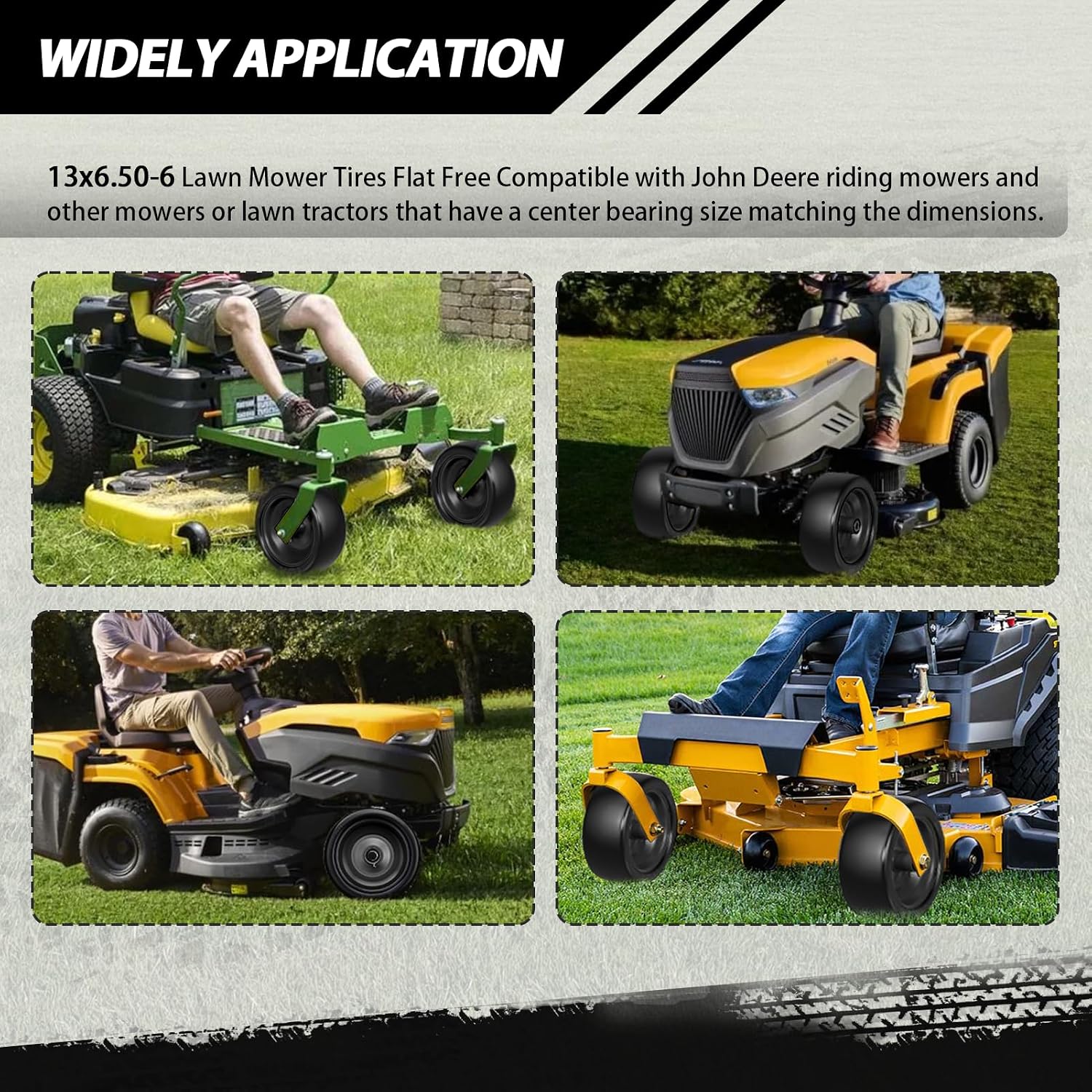 2 Pcs Upgrade 13x6.50-6 Lawn Mower Tires Flat Free,13x6.5-6 Tire and Wheel with 3/4'& 5/8' Bearing,5.5'-7.5' Centered Hub,13x6.5-6 Zero Turn Mower Front Tire for Residential and Commercial Garden Lawn