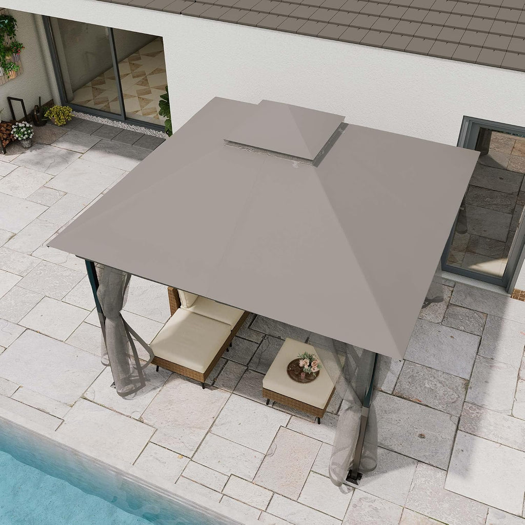 LAUSAINT HOME 10'x10' Waterproof Patio Gazebo with Mosquito Netting, Double Roof Outdoor Gazebo Pavilion Shelter for Backyard, Garden, Lawn, Wedding (Grey)